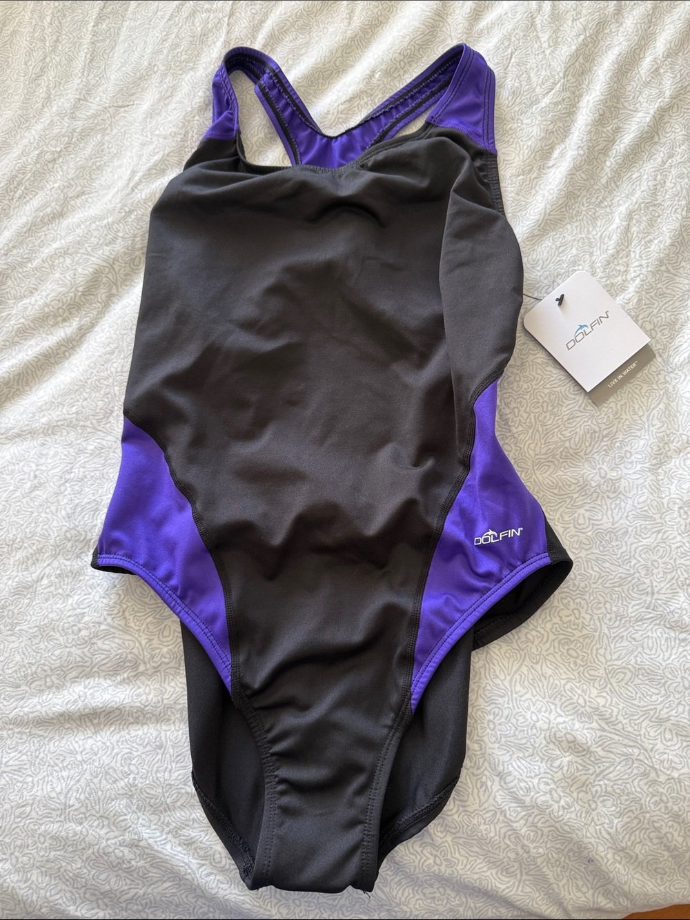 Dolfin Black and Purple Performance One-Piece Swimsuit